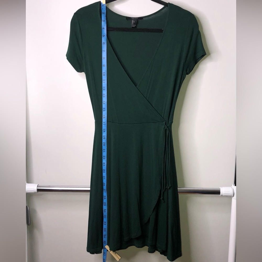 Forever 21 Dark Green Wrap-Style Large Mini Dress - Picture 6 of 11